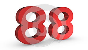 Number 88 Eighty Eight Red Sign 3D Rendering Isolated on White Background