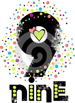 Number 9 graphic design with colorful dots. print typography on white background