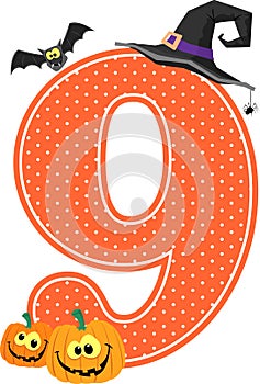 Number 9 with halloween design elements