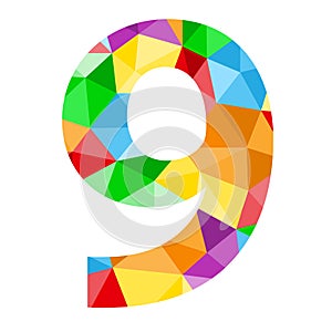 Number 9 icon with colorful polygon pattern