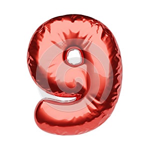 Number 9 made of red balloon isolated on white background. 3D illustration