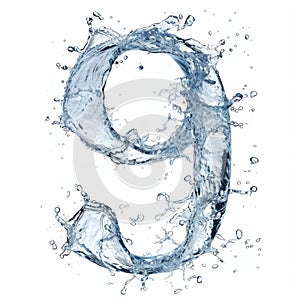 Number 9 made from water splashes. Spectacular number nine and splash of clear water.