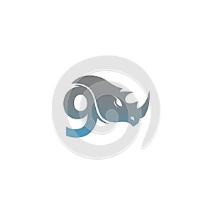 Number 9 with rhino head icon logo template