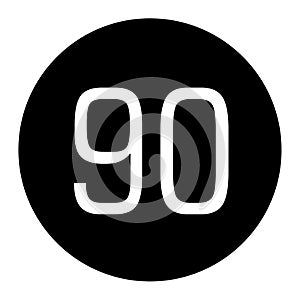 the number 90 is written in white with a black circle frame