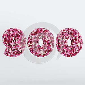 Number 900 3D Text Illustration, Digits With Pink And Cream Colors Stars, 3D Render In 4K Resolution