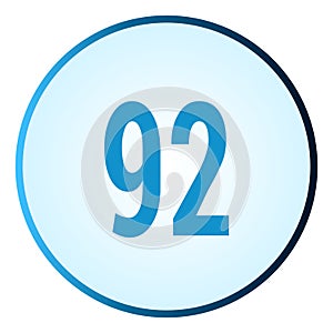 Number 92 symbol or logo with round frame in blue gradient color