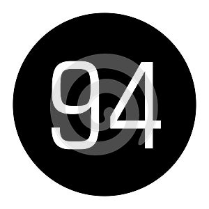 the number 94 is written in white with a black circle frame