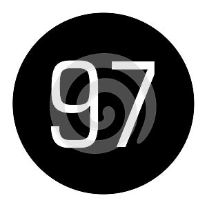 the number 97 is written in white with a black circle frame