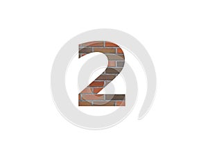 Number 2 of the alphabet made with wall of bricks