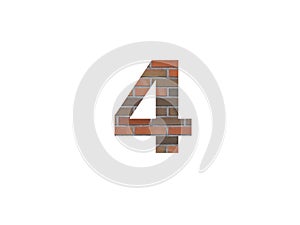 Number 4 of the alphabet made with wall of bricks
