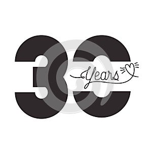 Number 30 for anniversary celebration card icon