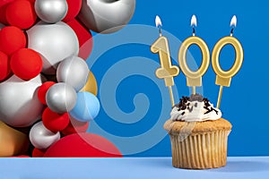 Number 100 birthday candle - Anniversary card with balloons