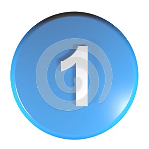 Number 1 blue circle push button - 3D rendering illustration