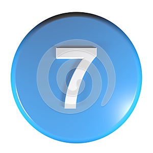 Number 7 blue circle push button - 3D rendering illustration