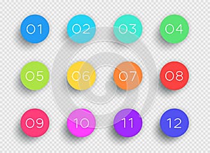 Number Bullet Point Colorful 3d Circles 1 to 12 Vector