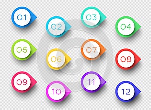 Number Bullet Point Colorful 3d Markers 1 to 12 Vector