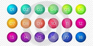 Number bullet point flat color gradient web button vector circle icons