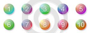 Number bullet points 1 to 10. Creative 3d buttons set. Vector illustration