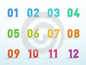 Number Bullet Points 1 to 12 Colorful 3d Vector Set