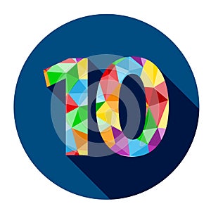 Number 10 button with colorful polygon pattern