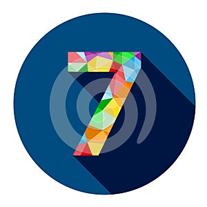 Number 7 button with colorful polygon pattern