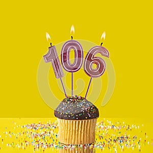 Number 106 candle - Birthday candle with chocolate cupcake