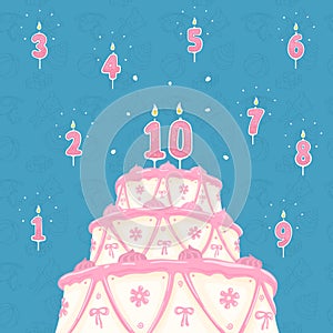 Number Candle and Cake Vector Illustration