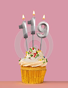 Number 119 candle with cupcake - Birthday card