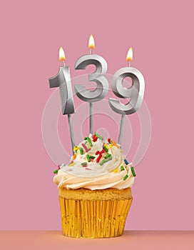 Number 139 candle with cupcake - Birthday card