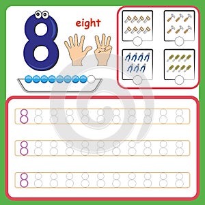 Number cards, Counting and writing numbers, Learning numbers, Numbers tracing worksheet for preschool