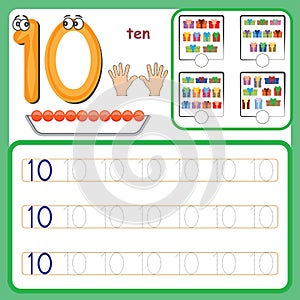 Number cards, Counting and writing numbers, Learning numbers, Numbers tracing worksheet for preschool, illisturaston, vector