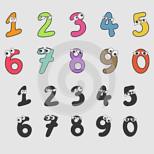 Number Cartoon Has Both Eyes With Colorful And Mood - Vector