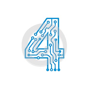 Number 4 Circuit Board Icon: Digital Processing, Computing Core, and Technology Concept Logo