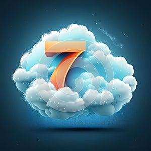 Number 7 in the clouds. Cloud computing concept. Vector illustration