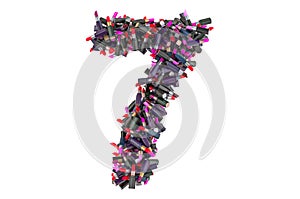 Number 7 from colored lipsticks, 3D rendering