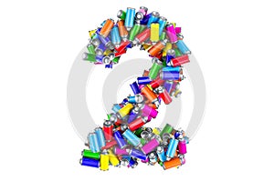 Number 2 from colored spray paint cans, 3D rendering