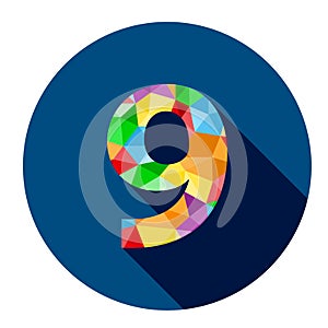 Number 9 button with colorful polygon pattern