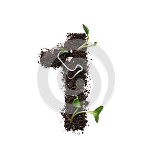 Number created using earth with young sprouts isolated on white.