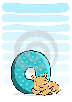 Number with cute baby bear animals for newborn children 0 years old. Vector illustration for kids