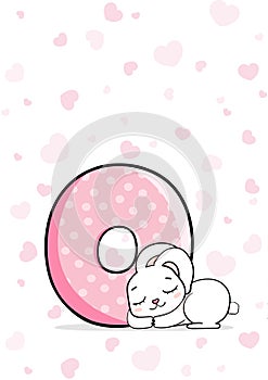 Number with cute baby bunny animals for newborn children 0 years old. Vector illustration for kids