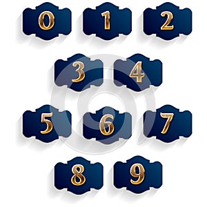 0-9 Number 3D in Shadow Flat Icons Label Set