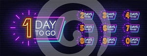 Number of days to go. Countdown template. Neon sign.