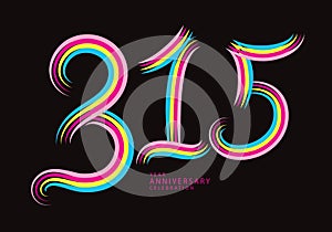 315 number design vector, graphic t shirt, 315 years anniversary celebration logotype colorful line,315th birthday logo, Banner