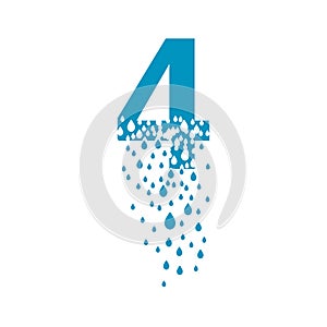 The number 4 dissolves into droplets. Drops of liquid fall out as precipitation. Destruction effect. Dispersion photo