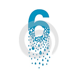 The number 6 dissolves into droplets. Drops of liquid fall out as precipitation. Destruction effect. Dispersion photo