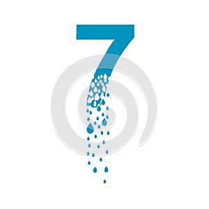 The number 7 dissolves into droplets. Drops of liquid fall out as precipitation. Destruction effect. Dispersion photo