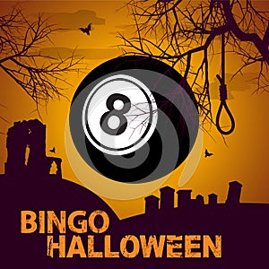 Number eight ball on bingo halloween background