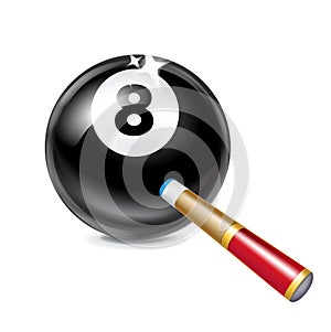 Number eight billiard ball on white background