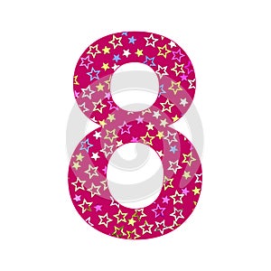 Number eight - Birthday Background with Colorful Confetti. rhodamine red