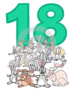 Number eighteen and cartoon rabbits group